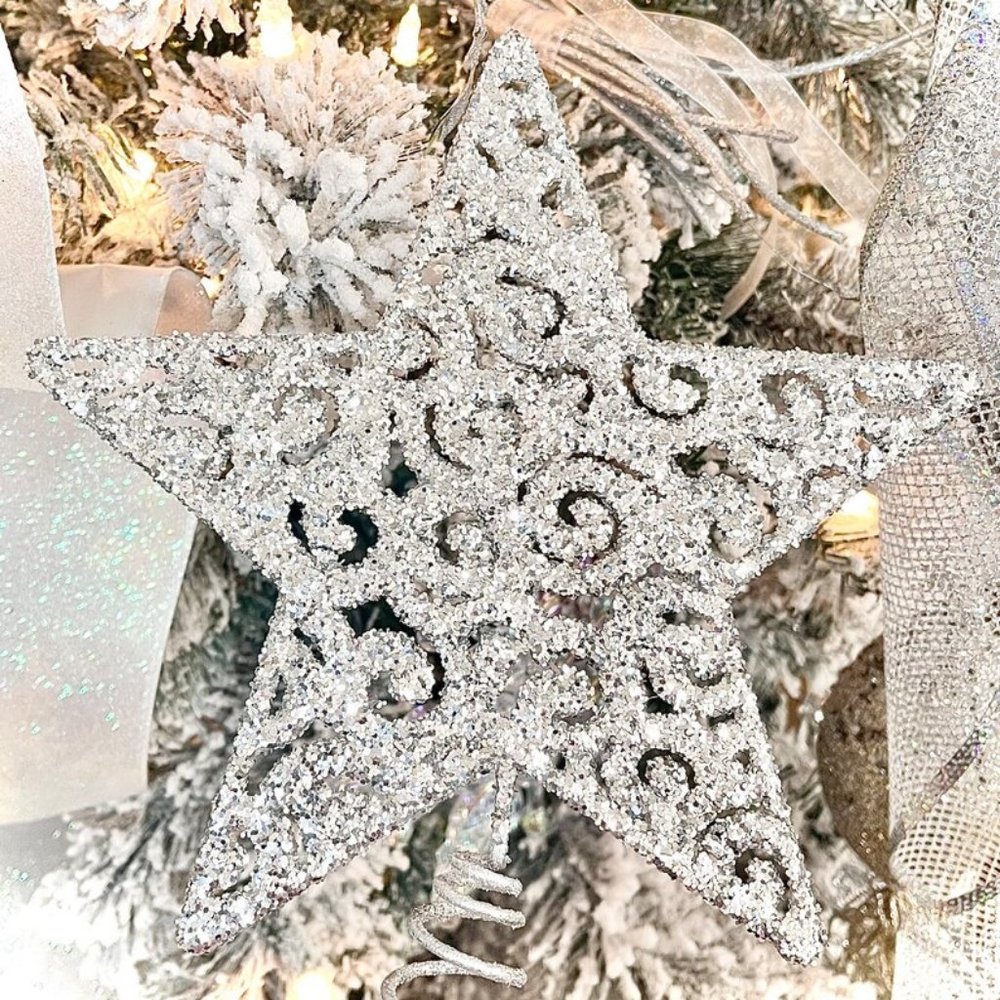 Silver Glitter Christmas Tree Topper Christmas Star - Picture 7 of 9